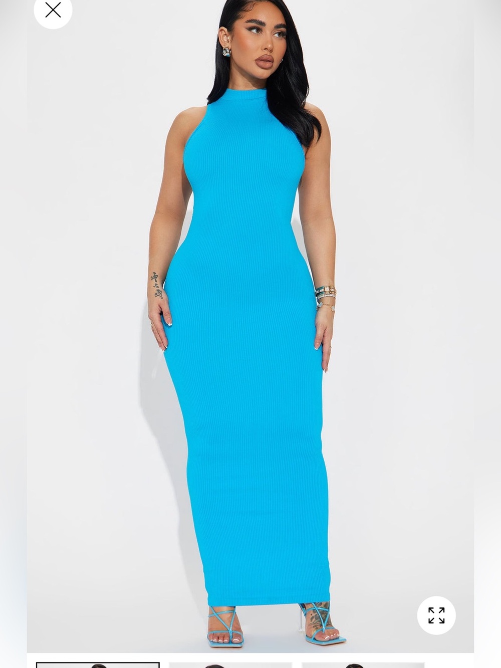 Fashion Nova Sleeveless Ribbed Maxi Dress in Bright Blue